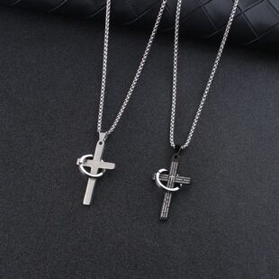 嘻哈潮牌十字架戒指项链男潮简约蹦迪吊坠轻奢高级感毛衣链配饰品