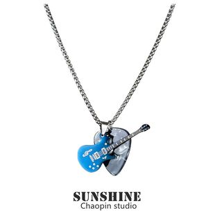 摇滚音乐吉他拨片项链朋克小众锁骨链嘻哈男潮个性 百搭吊坠配饰品