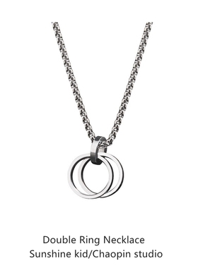 嘻哈男潮简约双环钛钢项链男女