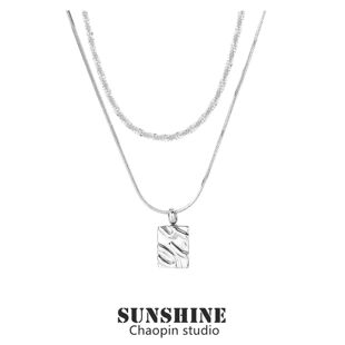 潮流双层叠戴钛钢不掉色项链波光粼粼男潮轻奢不规则碎银子锁骨链