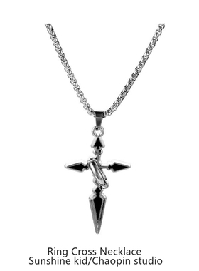 嘻哈黑色环绕十字架项链男潮小众个性ins高级感吊坠个性潮牌配饰