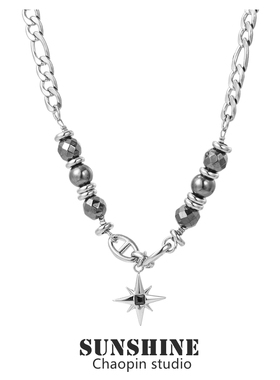 幻彩黑曜石星耀钛钢项链