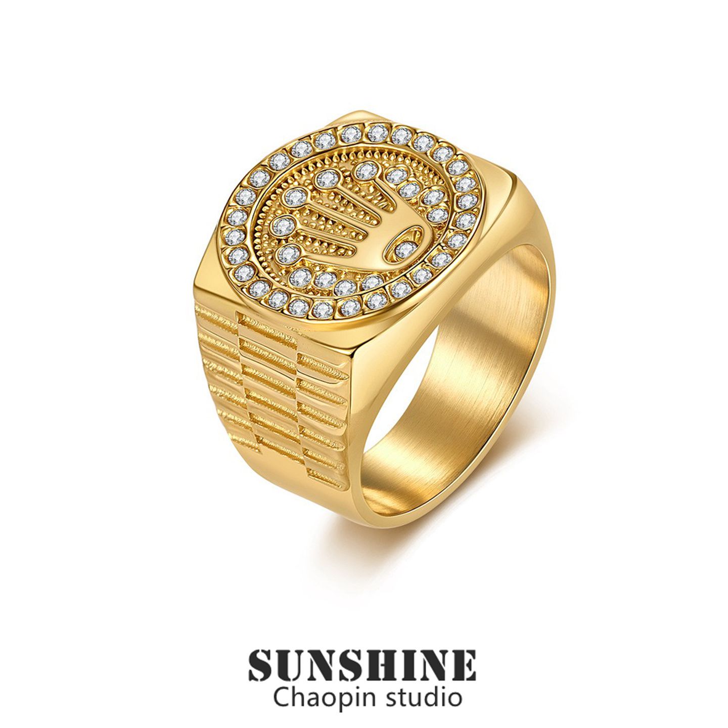 欧美皇冠男士满钻戒指