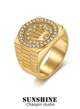 欧美皇冠男士满钻戒指