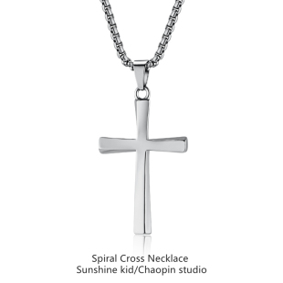 嘻哈ins男潮螺旋十字架项链简约个性 吊坠钛钢男生百搭配饰品 男士