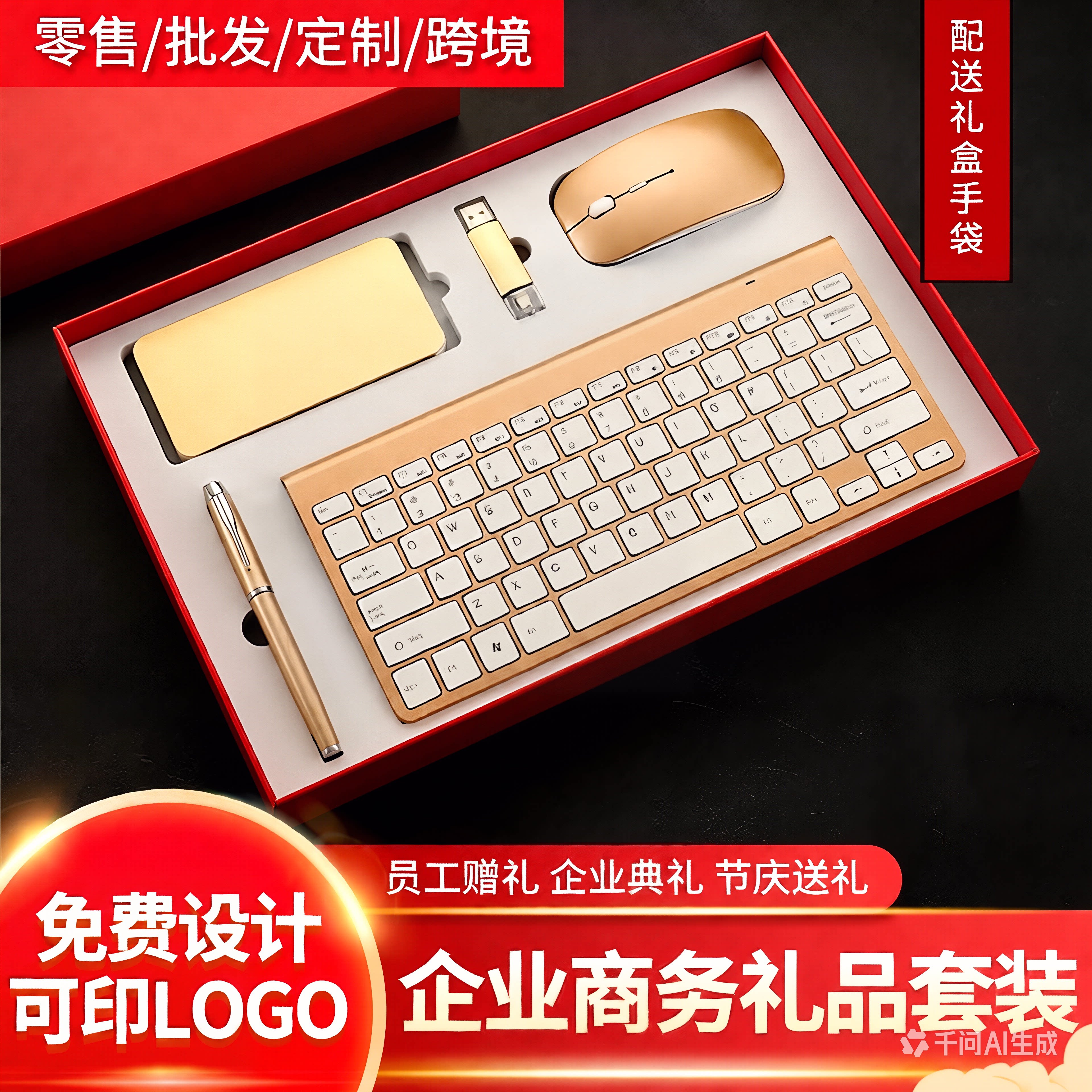 新年礼品无线键盘鼠标套装礼盒节日活动纪念品伴手礼定制logo刻字