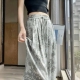 女装 松紧腰休闲裤 夏季 老钱风复古胖MM大码 宽松显瘦印花百搭阔腿裤