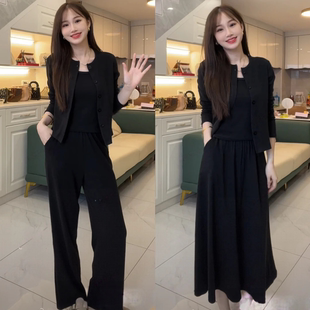 2025秋季穿搭套装裙女高级感韩系气质时气针织开衫吊带半裙三件套