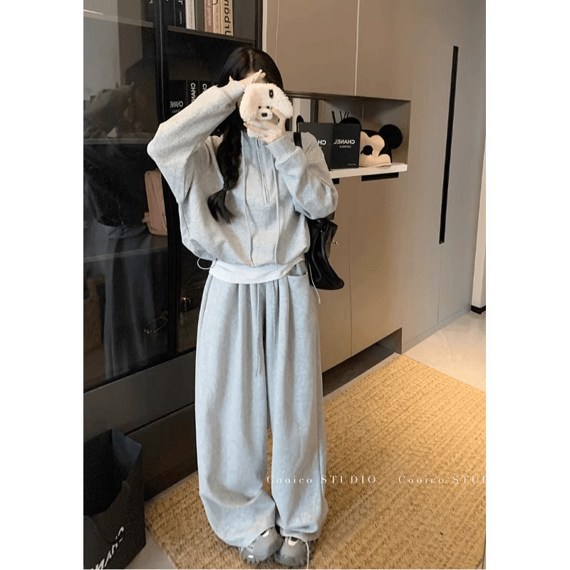 韩系立领卫衣运动套装女2025新款秋冬慵懒宽松高级感卫裤两件套潮,女装/女士精品,时尚套装,淘宝优惠券,粉丝福利购,淘宝优惠卷