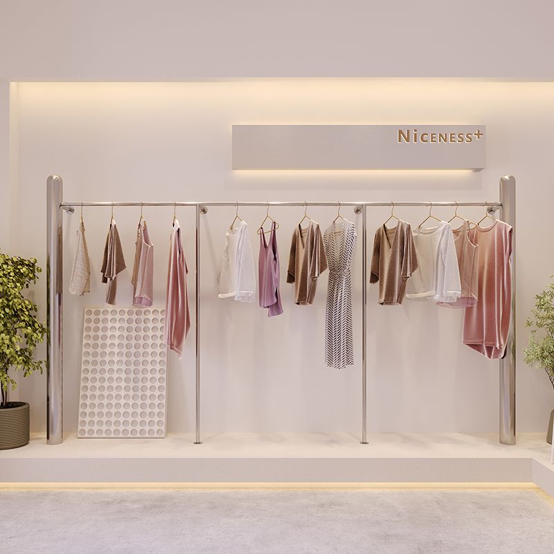 服装店展示架不锈钢上墙挂衣杆女装店时尚简约落地式货架陈列道具