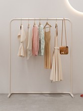 奶白色服装店展示架女装挂衣杆童装落地架不锈钢拉丝银衣服陈列架