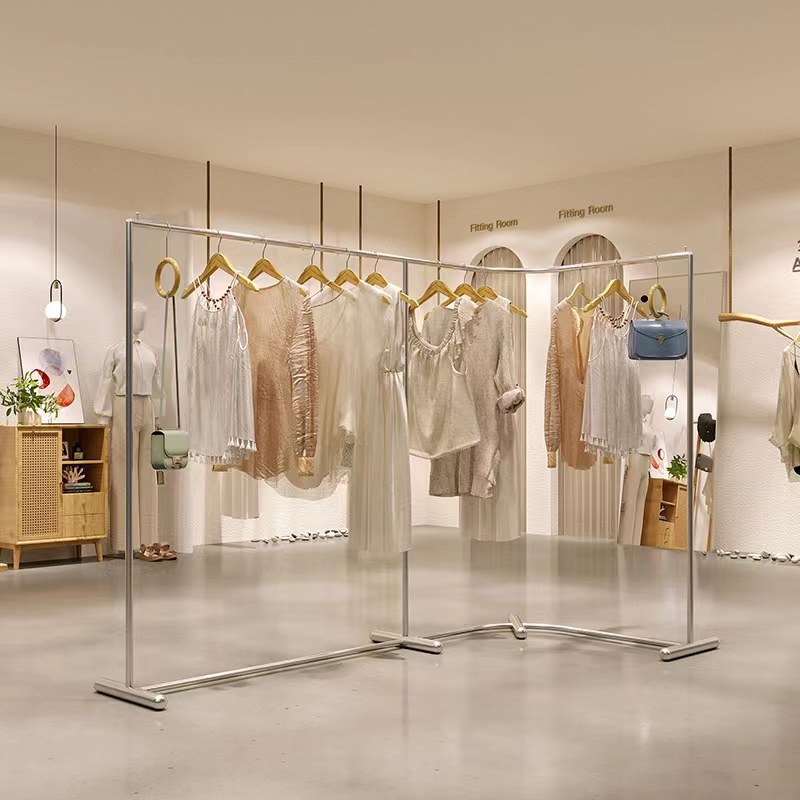 服装不锈钢拉丝银展示架落地衣架