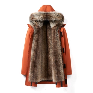 海宁2025秋冬新款派克服男内胆可脱卸环保皮草毛毛外套加绒厚大衣