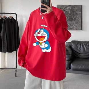圆领套头红色宽松卫衣上衣长袖 新款 t恤 胖子男2021春秋季 300斤大码