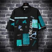 短袖 男夏季 潮流打底衫 胖子大码 T恤衣服宽松潮牌体恤五分半袖 上衣