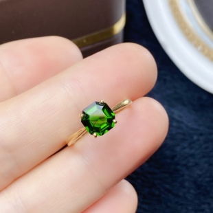 腾利天然透辉石戒指18K镶嵌绿色方形宝石简约时尚秀气精致可定制