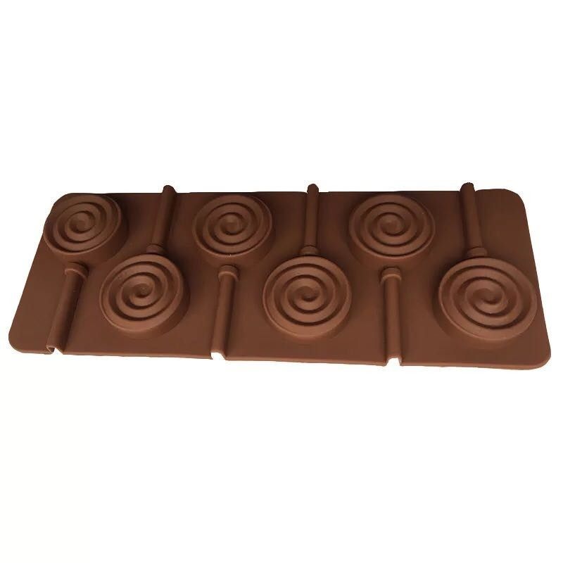 6连孔圆形漩涡棒棒糖DIY巧克力糖果奶糖饼干烘培冰块蜡烛硅胶模具