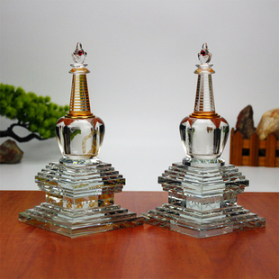 大号水晶舍利塔菩提塔佛塔铜扣螺旋接口密封装藏佛具工艺饰品摆件