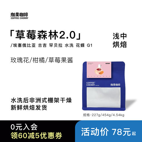 咖果·草莓森林埃塞古吉罕贝拉水洗化蝶G1精品意式咖啡豆浅中烘焙