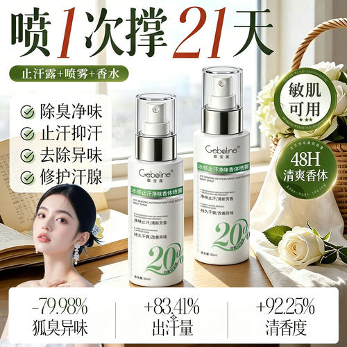 Geboline歌宝莲冰感止汗净味香体喷雾除臭净味香体止汗露干爽