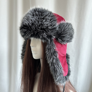 酒红色雷锋帽冬季保暖防风防寒骑行加厚帽子户外北方滑雪套头帽子