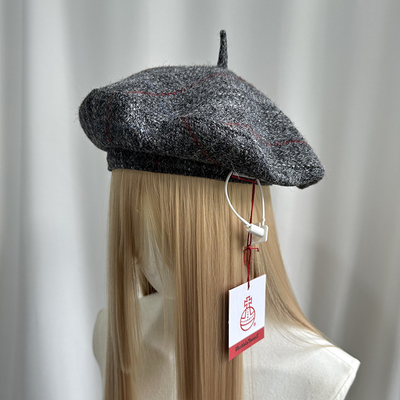100%纯羊帽复古画家帽HarrisTweed哈里斯贝雷方圆脸粗花呢高级感