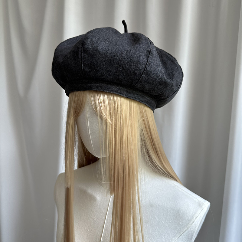 秋季新宽牛仔面料贝雷帽女休闲可调节八角画家帽百搭逛街南瓜帽