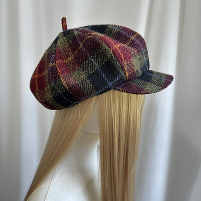 HarrisTweed哈里斯帽子秋冬保暖粗花呢复古格子大版报童帽纯羊毛