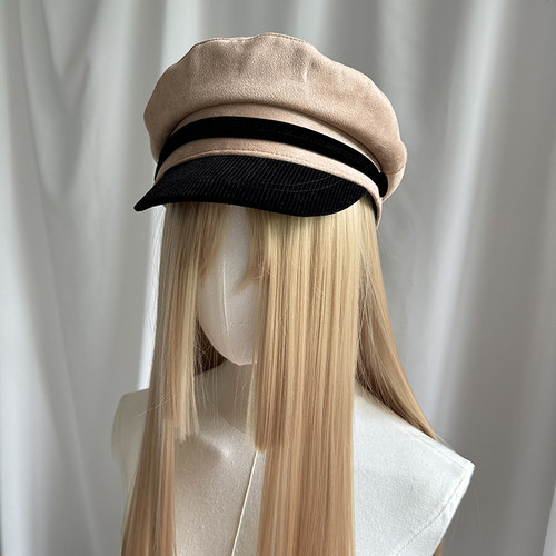 秋冬立体有型时尚英伦复古风高级感平顶海军风潮小帽檐麂皮绒休闲