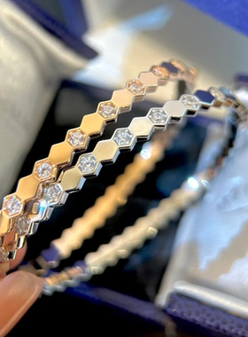 蜂巢手镯女925银莫桑钻蜂窝叠戴18k金手链高级感小众轻奢菱形手环