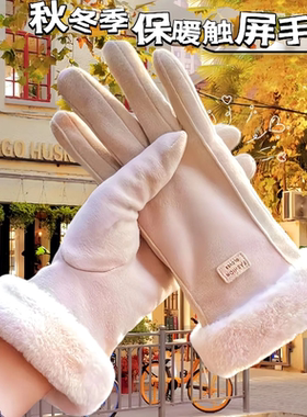 冬季电动车手套加厚加绒保暖麂皮绒骑行防寒触屏男女士防风手套