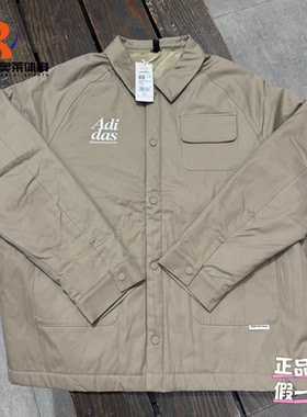 adidas阿迪达斯刺绣LOGO多口袋运动休闲翻领工装夹克棉外套JE6104