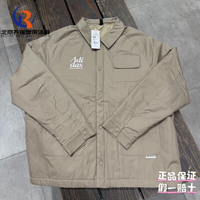 adidas阿迪达斯刺绣LOGO多口袋运动休闲翻领工装夹克棉外套JE6104