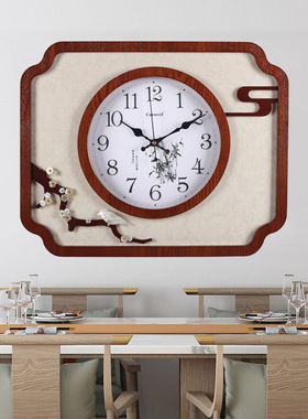 新中式钟表装饰画轻奢实木挂钟家用配电箱开关柜遮挡电表箱带时钟