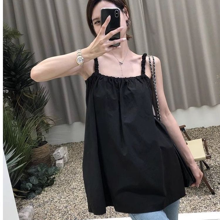 夏季新款大码吊带背心女时尚宽松显瘦遮肚百搭外穿无袖体恤衫上衣