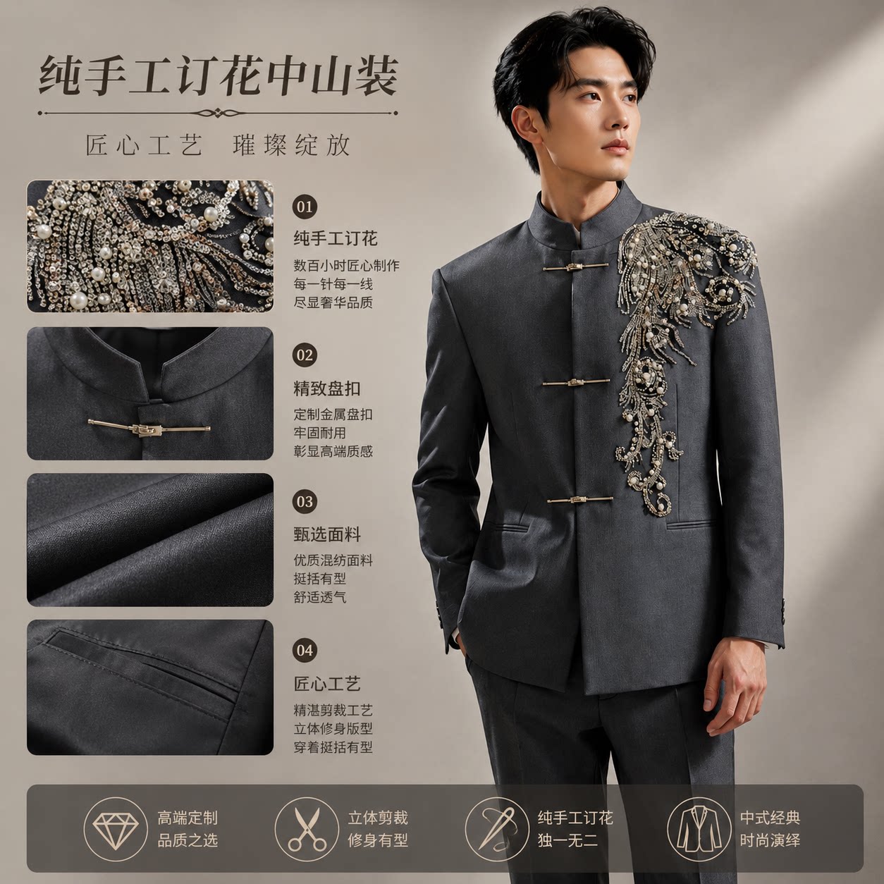 新中式重工刺绣男士婚礼西装套装