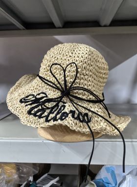 夏季防晒沙滩帽女出游度假大帽檐网红草编遮阳帽百搭儿童女童草帽