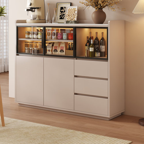 岩板餐边柜实木靠墙一体储物柜橱柜家用厨房边柜客厅茶水柜置物柜