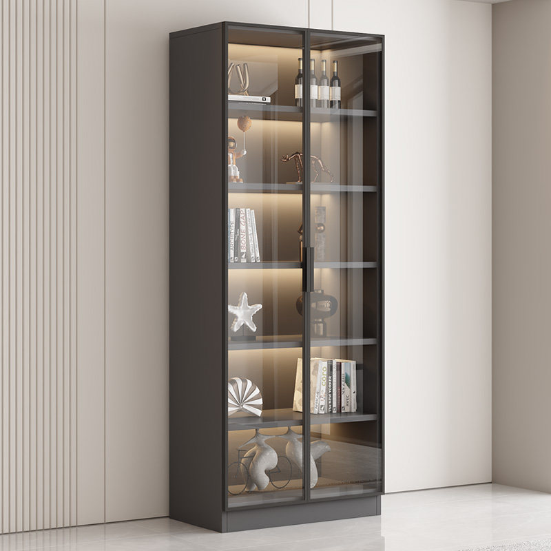书柜家用客厅带玻璃门书架储物一体展示柜轻奢定制酒柜收纳置物架