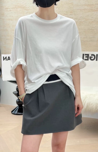 诗歌兰26秋季新款 776702时髦简约风休闲个性短袖卷边薄款T恤女