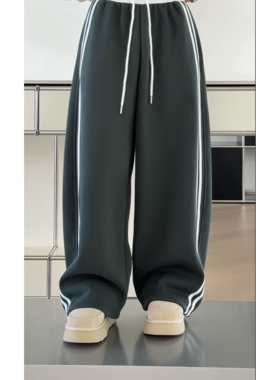 现诗歌兰251077新款2025年冬装双杠校裤加绒休闲卫裤松紧腰运动裤