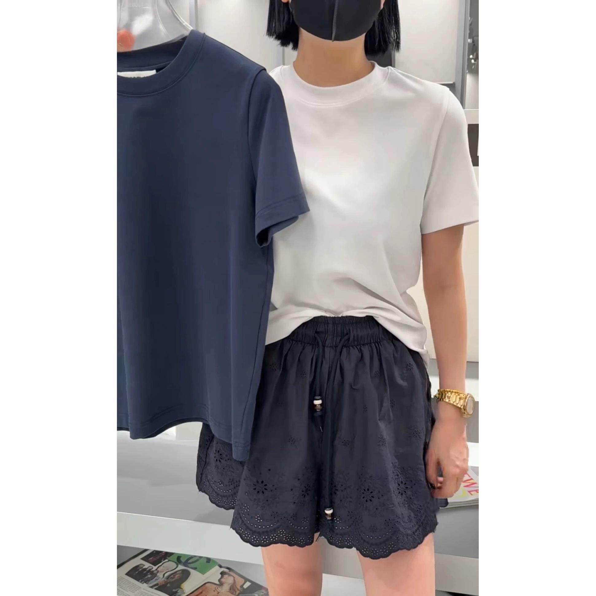 秒发诗歌兰2025夏款 58234知性极简法式圆领短袖显瘦正肩T恤女