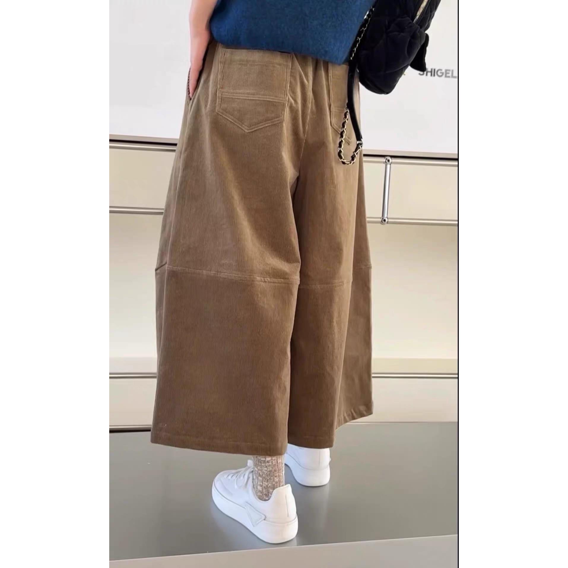 诗歌兰女装26秋款 3839-1复古设计感小众七分休闲裤灯芯绒阔腿裤