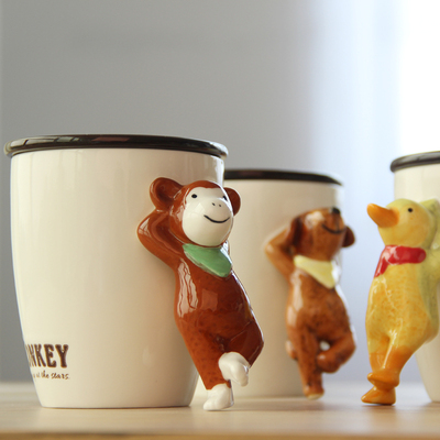 萌动物陶瓷杯子马克杯带盖勺创意情侣早餐牛奶杯家用咖啡杯女水杯