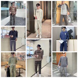 潘多拉女孩男秋冬夏季双面针织棉长袖短袖格子学生睡衣大码家居服