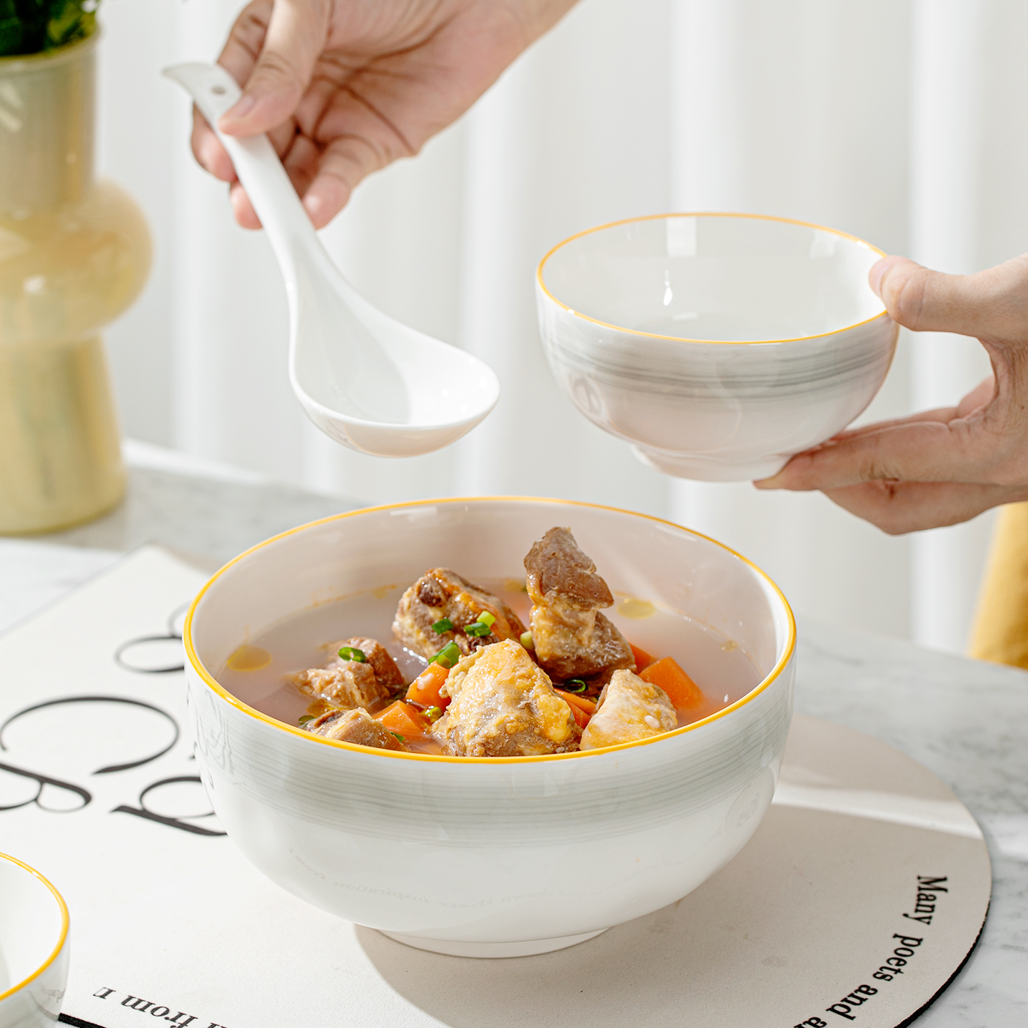 月如烟日式陶瓷深盘子家用菜盘2025新款炒菜碟子餐盘碗碟餐具套装