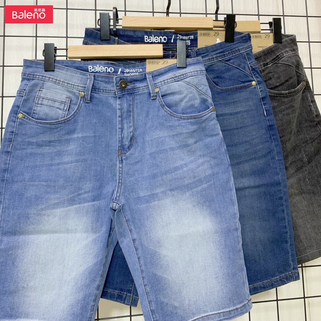 Baleno班尼路牛仔短裤男春夏款休闲港风街头青年纯棉微弹舒适百搭