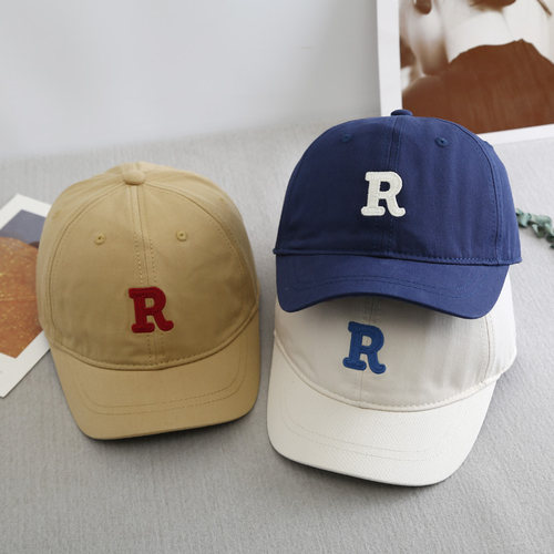 短帽檐美式复古R字母帽子