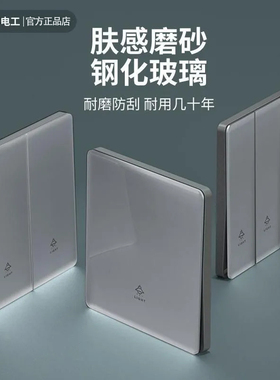 TEP国际电工超薄灰色钢化玻璃肤感5孔插座一开双互控双联开关面板