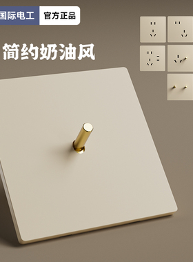 TEP国际电工暖黄色86型暗装拨杆1开双控五孔电源插座家用墙壁开关